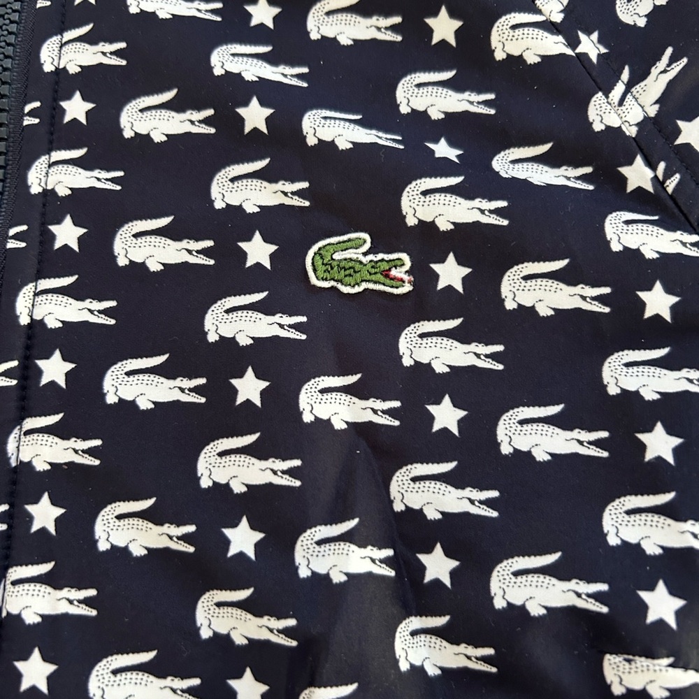 Lacoste Women XS reversable rain jacket Navy  White Alligator Hooded Jacket